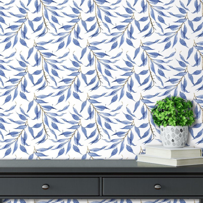 Pleydell Court Blue Botanical Wallpaper