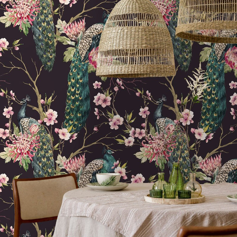 Ursula Way Chinoiserie Peacock Wallpaper