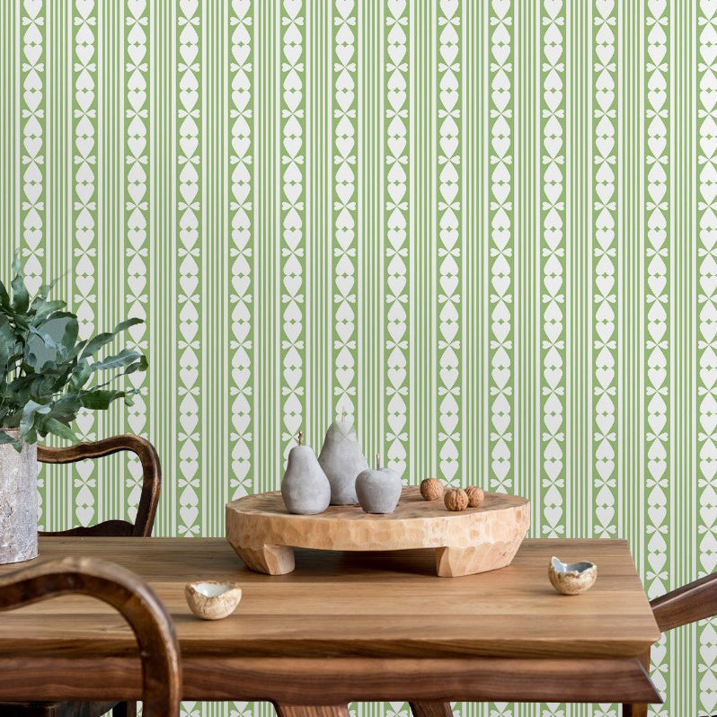 Ruth Road Green Hearts and Stripes Retro Wallpaper