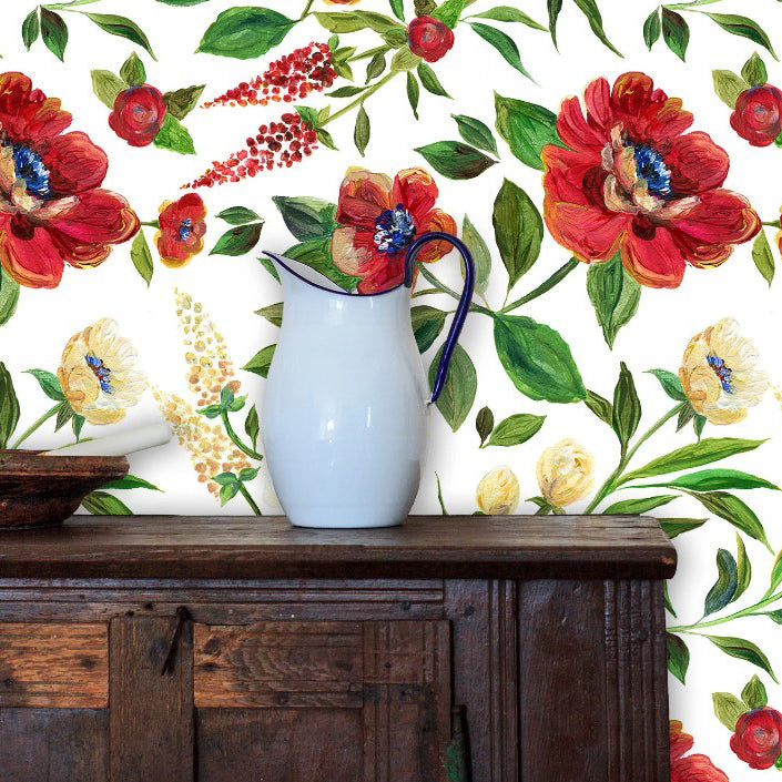 Roseland Close Red Floral Wallpaper