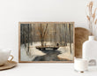 Load image into Gallery viewer, Vintage Snowy Landscape with Creek and Bridge in Winter
