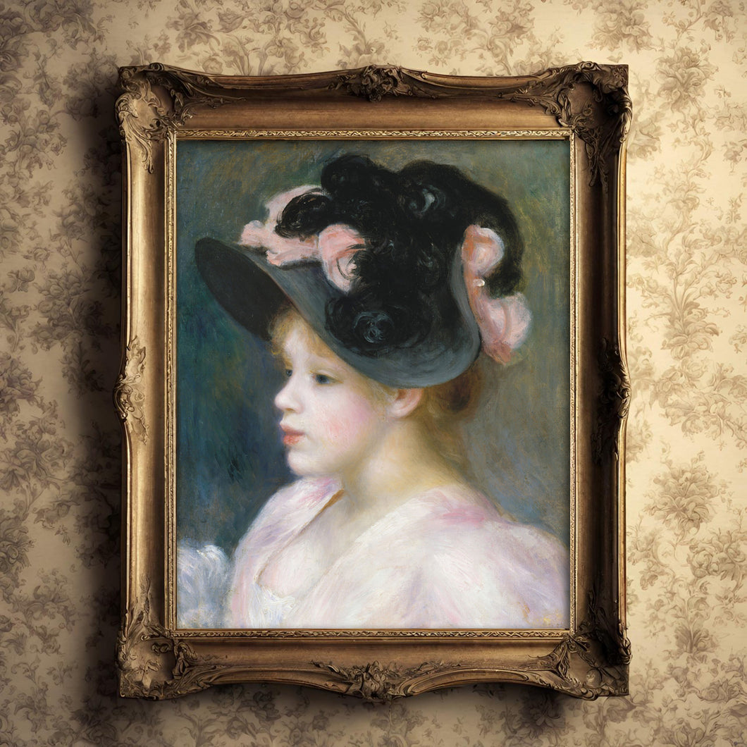 Young Girl in a Pink and Black Hat, by Pierre-Auguste Renoir, circa 1890