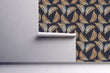 Load image into Gallery viewer, Boho black and gold leaves dark wallpaper
