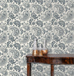 Load image into Gallery viewer, Blue and white boho paisley peel and stick wallpaper.

