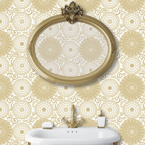 Gold floral peel and stick wallpaper