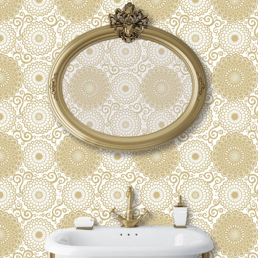 Gold floral peel and stick wallpaper