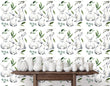 Load image into Gallery viewer, Watercolor bunny rabbit botanical peel and stick wallpaper
