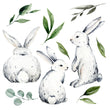 Load image into Gallery viewer, Watercolor bunny rabbit botanical peel and stick wallpaper
