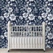 Load image into Gallery viewer, Blue Victorian floral peel and stick wallpaper
