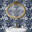 Load image into Gallery viewer, Blue Victorian floral peel and stick wallpaper
