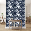 Load image into Gallery viewer, Blue Victorian floral peel and stick wallpaper

