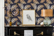 Load image into Gallery viewer, Boho black and gold leaves dark wallpaper
