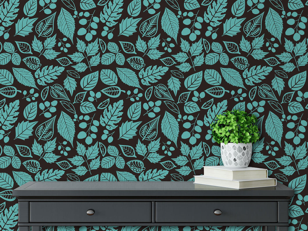 Botanical Wallpaper, Dark Wallpaper, Peel and Stick Wallpaper, Leaf Wallpaper, Black Wallpaper, Victorian Wallpaper, Fabric Wallpaper