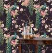 Load image into Gallery viewer, Antique Chinoiserie black and pink peacock peel and stick wallpaper
