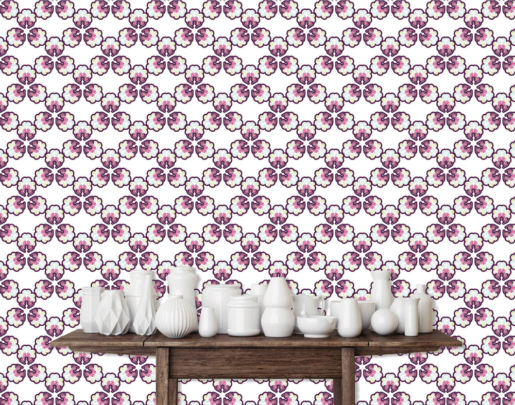 Purple flower girl room peel and stick wallpaper