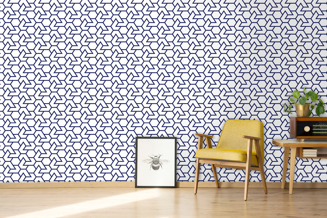 Blue geometric Mid-century peel and stick wallpaper