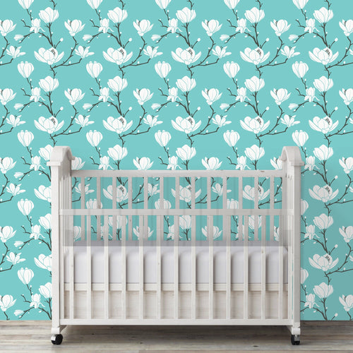 Blue Victorian floral peel and stick wallpaper