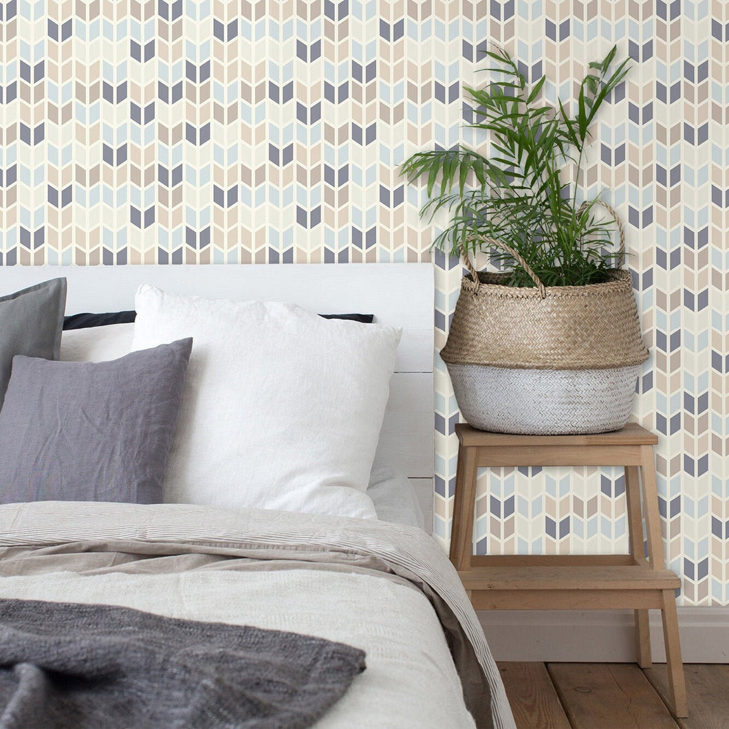 Grey Scandinavian geometric peel and stick wallpaper