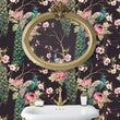 Load image into Gallery viewer, Antique Chinoiserie black and pink peacock peel and stick wallpaper
