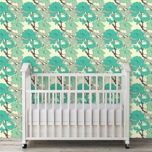 Blue Victorian floral peel and stick wallpaper