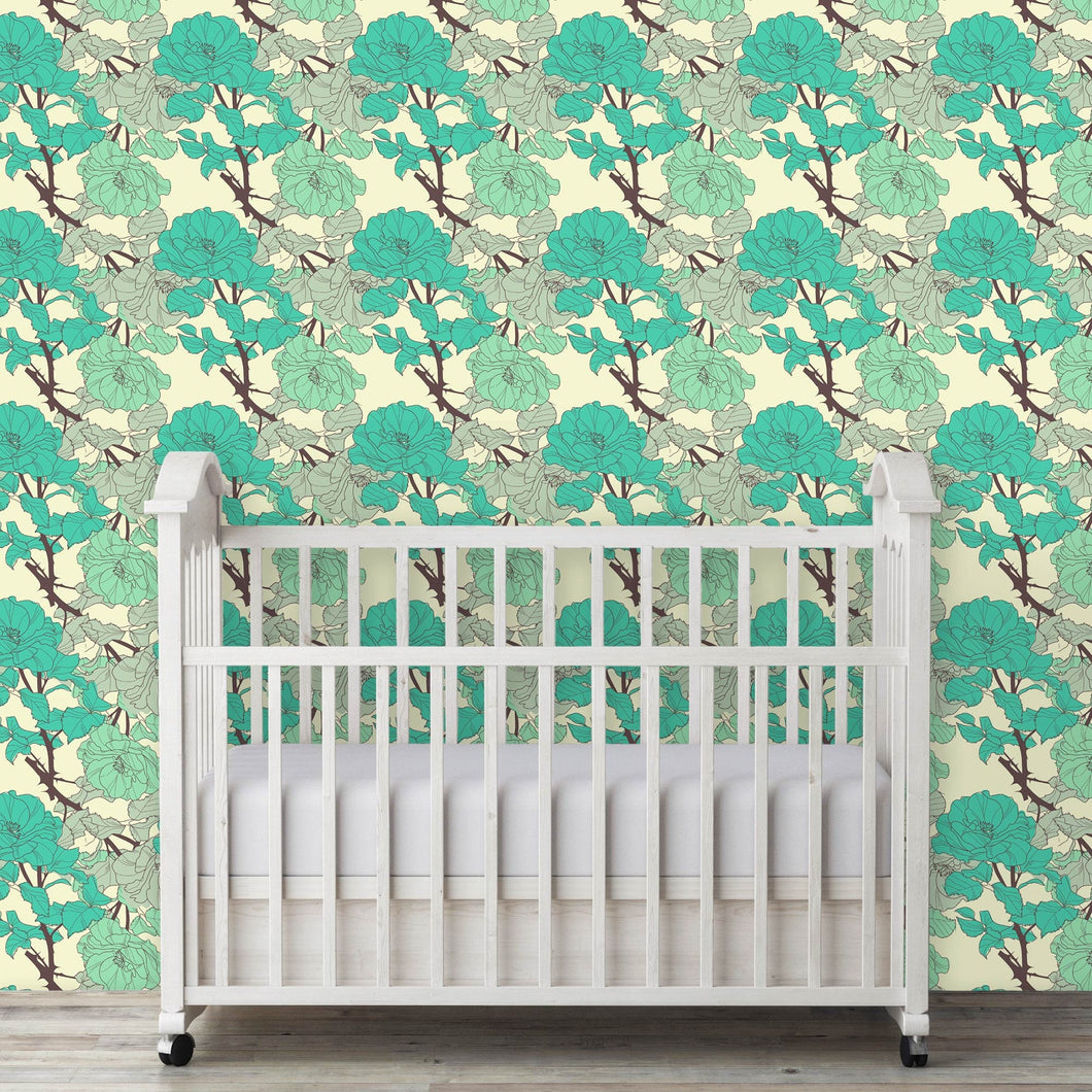 Blue Victorian floral peel and stick wallpaper