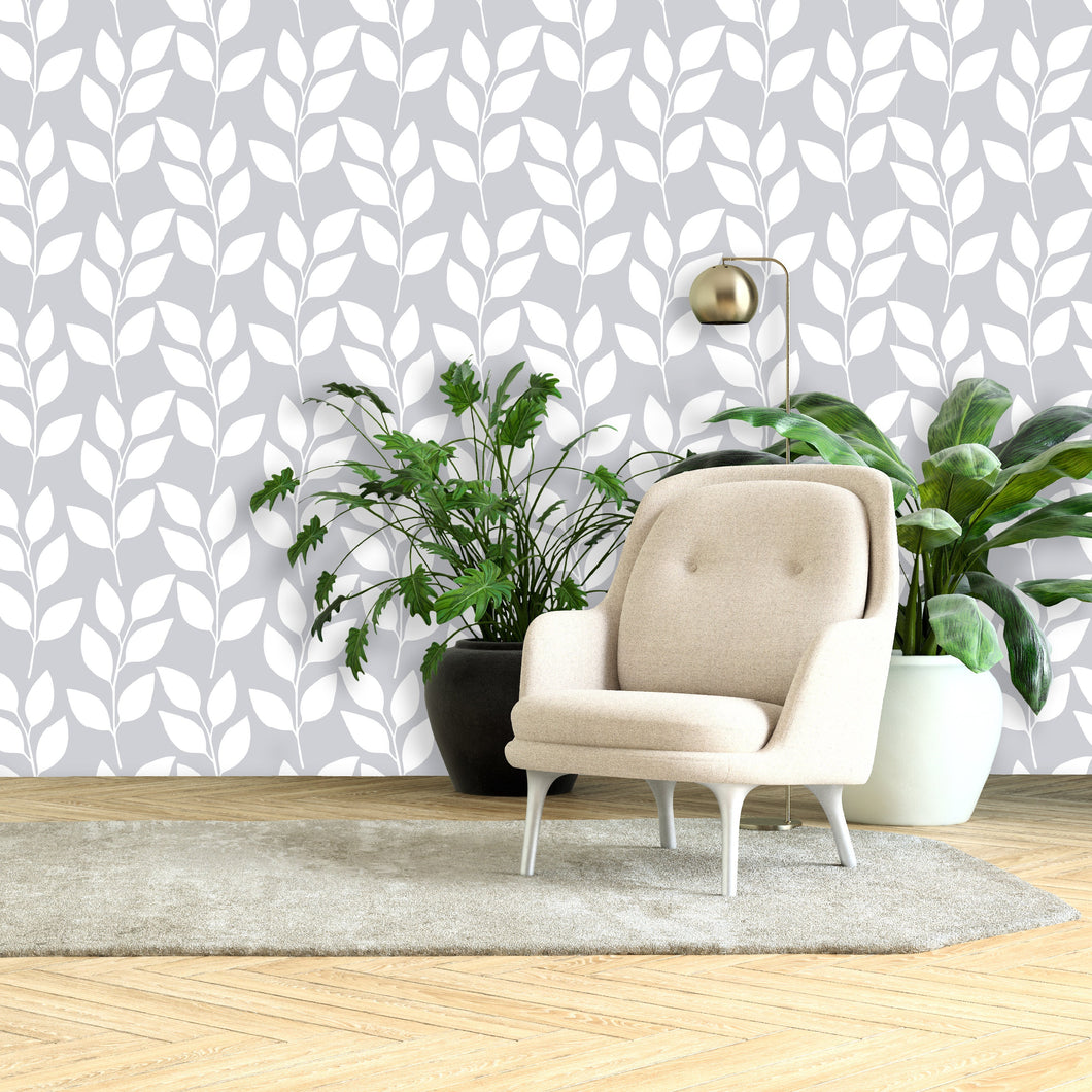 Grey botanical peel and stick wallpaper