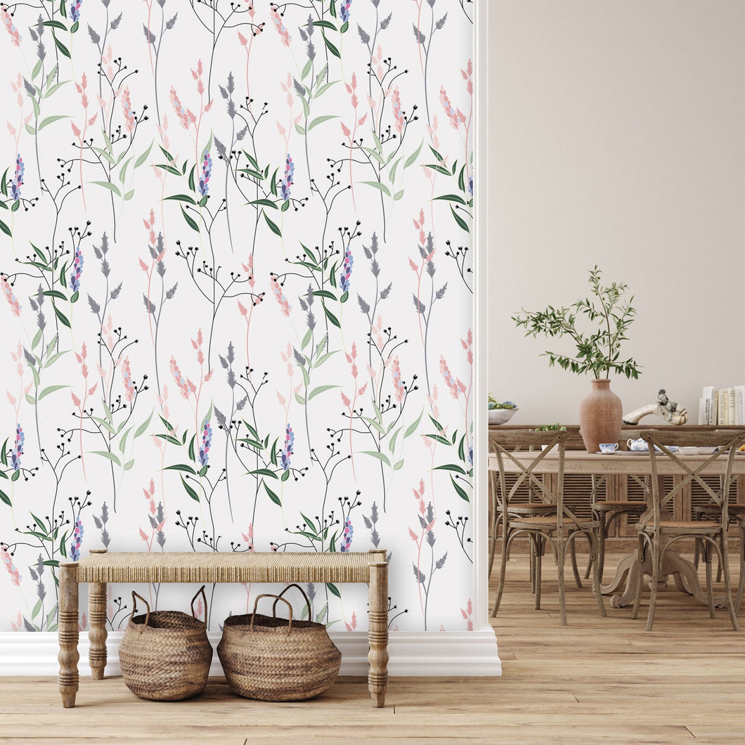 Botanical peel and stick wallpaper