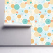 Load image into Gallery viewer, Blue and orange polka dot kid&#39;s peel and stick wallpaper
