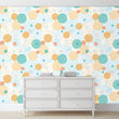 Load image into Gallery viewer, Blue and orange polka dot kid&#39;s peel and stick wallpaper
