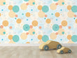 Load image into Gallery viewer, Blue and orange polka dot kid&#39;s peel and stick wallpaper
