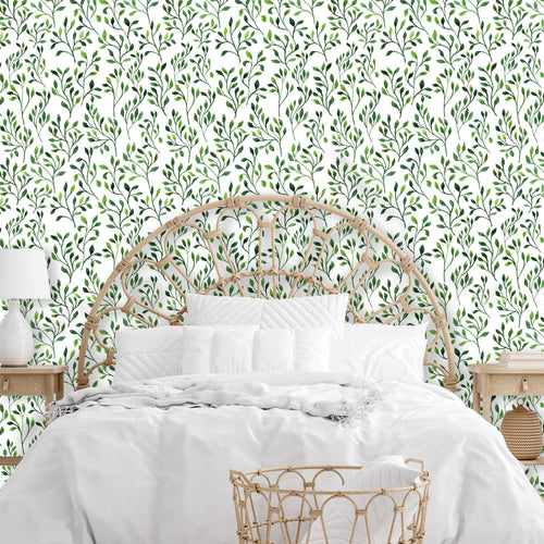 Green farmhouse botanical peel and stick wallpaper