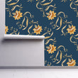 Load image into Gallery viewer, Victorian blue floral fabric peel and stick wallpaper
