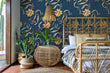 Load image into Gallery viewer, Victorian blue floral fabric peel and stick wallpaper

