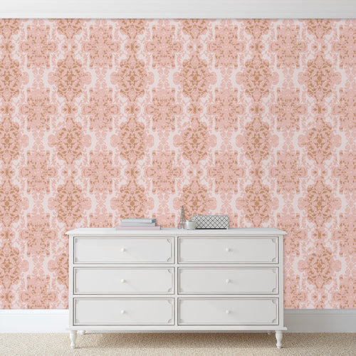 Victorian antique pink damask peel and stick wallpaper