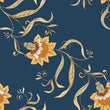 Load image into Gallery viewer, Victorian blue floral fabric peel and stick wallpaper
