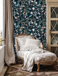 Load image into Gallery viewer, Chinoiserie dark floral peel and stick wallpaper
