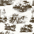Load image into Gallery viewer, Victorian antique English hunt scene toile peel and stick wallpaper
