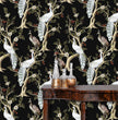 Load image into Gallery viewer, Chinoiserie antique botanical peacock dark peel and stick wallpaper
