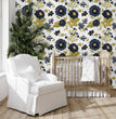 Load image into Gallery viewer, Victorian blue and gold floral peel and stick wallpaper

