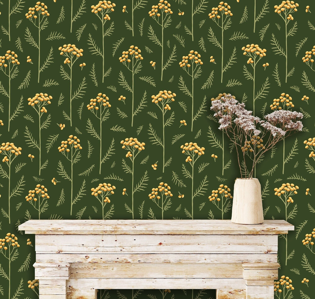 Green Victorian dark floral wallpaper