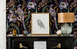 Load image into Gallery viewer, Black Chinoiseries Victorian bird peel and stick wallpaper
