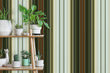 Load image into Gallery viewer, Mid-Century Modern striped brown and green peel and stick wallpaper
