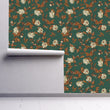 Load image into Gallery viewer, Green and orange Victorian floral peel and stick wallpaper
