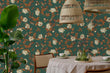 Load image into Gallery viewer, Green and orange Victorian floral peel and stick wallpaper
