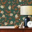 Load image into Gallery viewer, Green and orange Victorian floral peel and stick wallpaper
