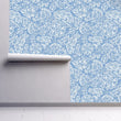 Load image into Gallery viewer, Victorian botanical blue birds floral fabric peel and stick wallpaper

