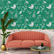 Load image into Gallery viewer, Victorian Chinoiseries bird dark floral fabric blend peel and stick wallpaper
