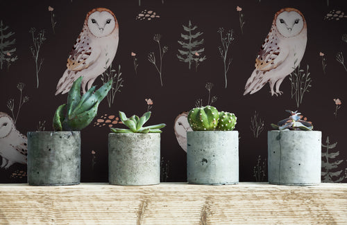 Peel and stick woodland owl dark wallpaper