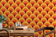 Load image into Gallery viewer, Orange geometric Mid-century modern peel and stick wallpaper
