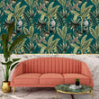 Load image into Gallery viewer, Mid-century modern chinoiserie botanical peel and stick wallpaper
